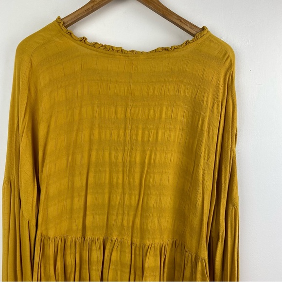 Time & Tru Ruffled Gauzy Babydoll Mustard Top Size XL Long Sleeve Boho Blouse - Picture 8 of 12